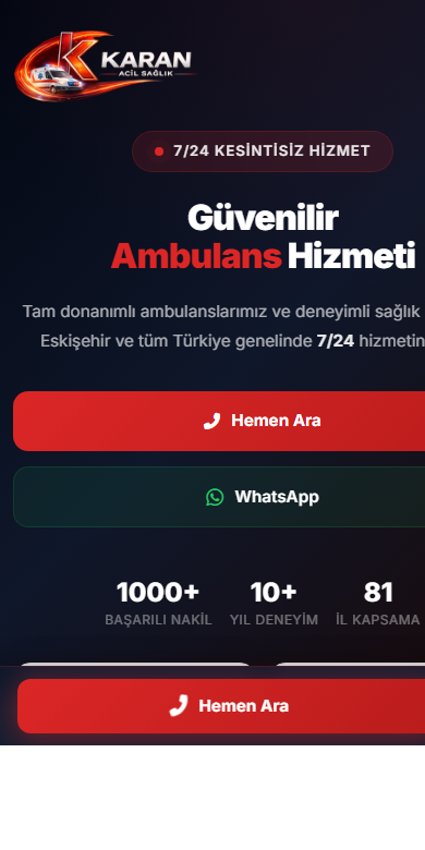 Karan Acil Sağlık mobil görünüm