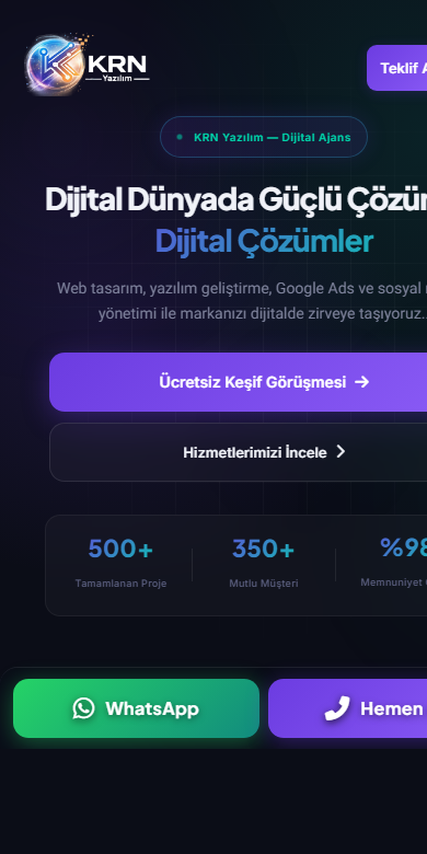 KRN Yazılım mobil görünüm